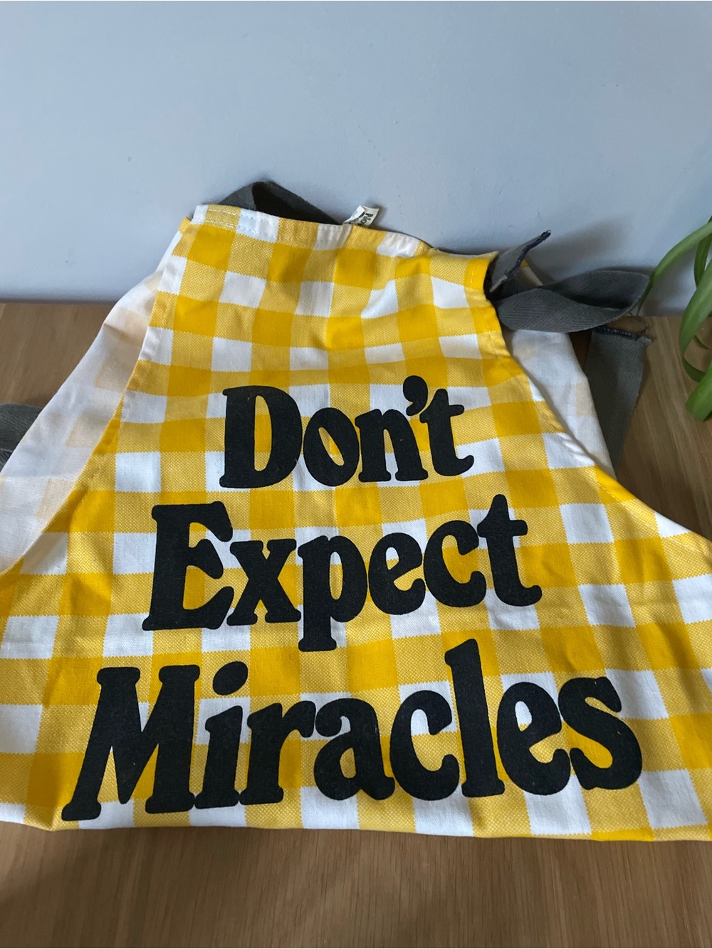 Vintage 1970s Now Designs Don't Expect Miracles Yellow Gingham Apron Retro